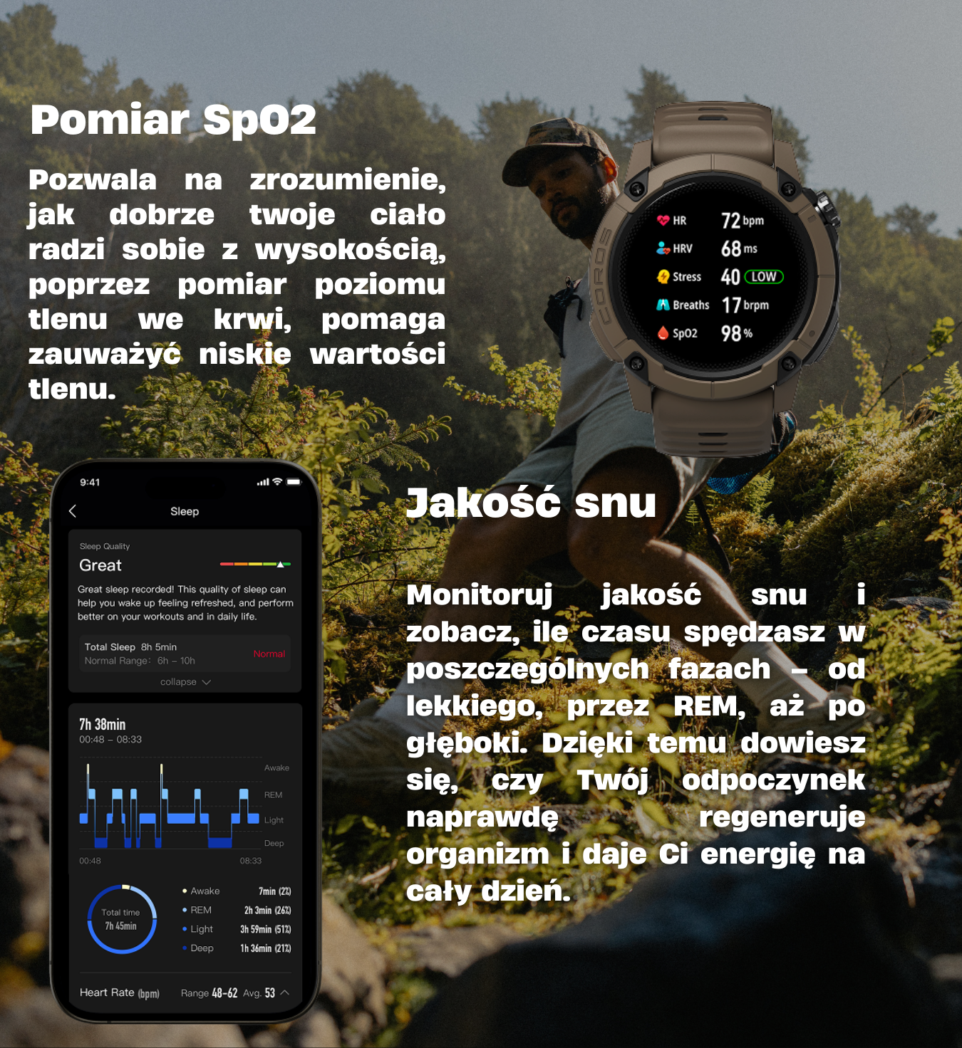 Opis pomiaru SpO2 i jakości snu z zegarkiem sportowym coros nomad