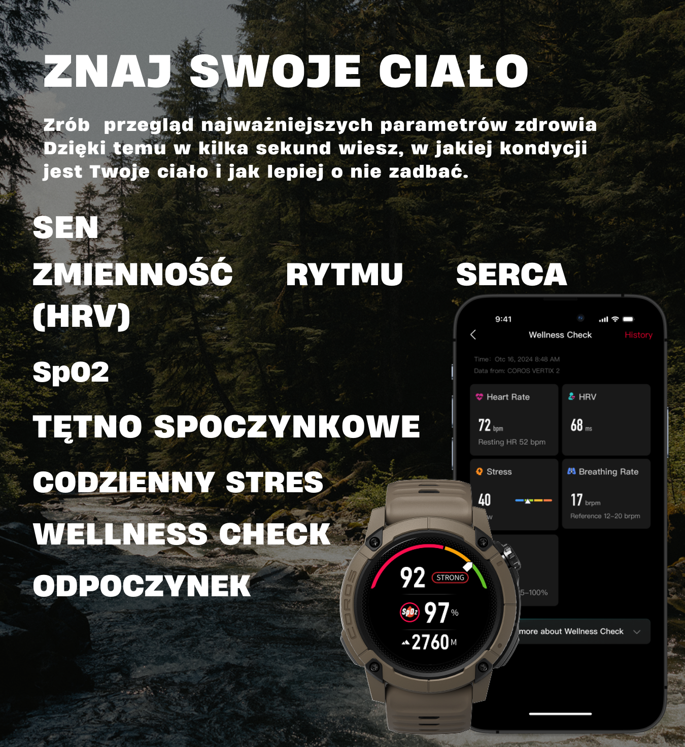 opis welness check w zegarku sportowym coros